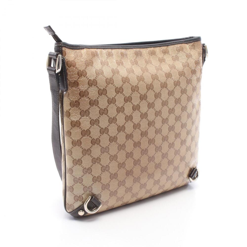 Gucci Bag Beige Canvas Abbey GG Shoulder Brown Crystal Leather Tan Brown